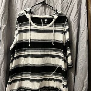 Avenue Black and White Striped Hoodie